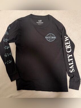 Salty Crew Black Long Sleeve Logo Tee with Blue Accents